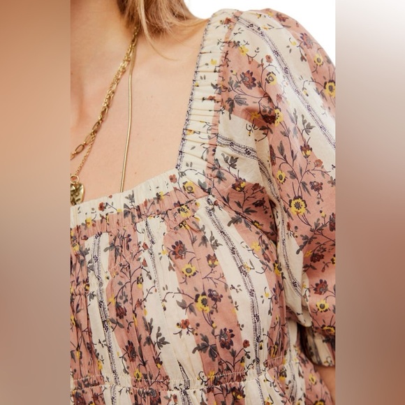 Free People Vintage Lover Cotton Top in Adobe Rose Combo - Size M - Picture 5 of 7